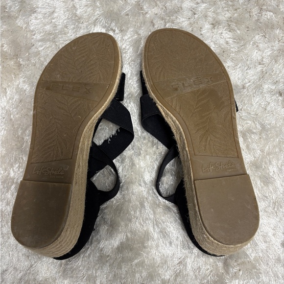 Life Stride Black and Tan Wedge Sandals - Picture 3 of 5